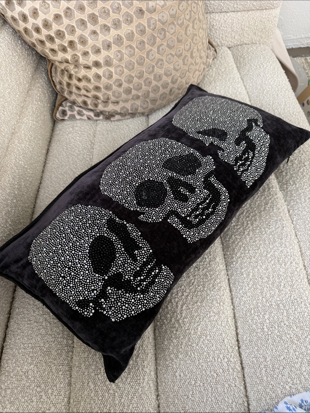 Magaschoni Black Skull Accent Lumbar Pillow with Silver Stud Detail
